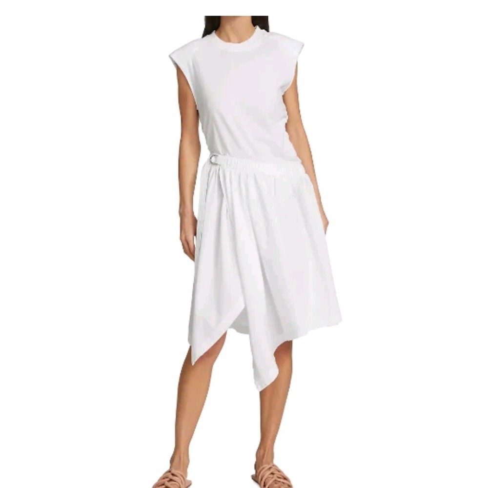 Derek Lam 10 Crosby Corey White Cotton Asymmetric Padded Shoulder Midi Dress XS